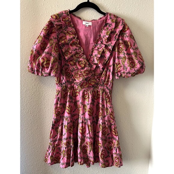 Rahi Mini Dress Sz XS Amber Dress Floral Print Puff Sleeve Ruffle Romantic Boho - Picture 1 of 16